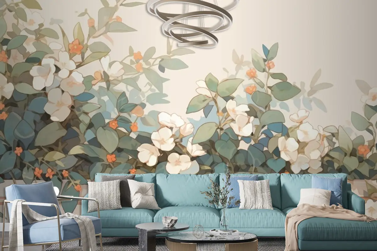 Suluboya Vintage Hoya Teması Tamamlayıcı Renkler Oturma Odası Duvar Kağıdı 