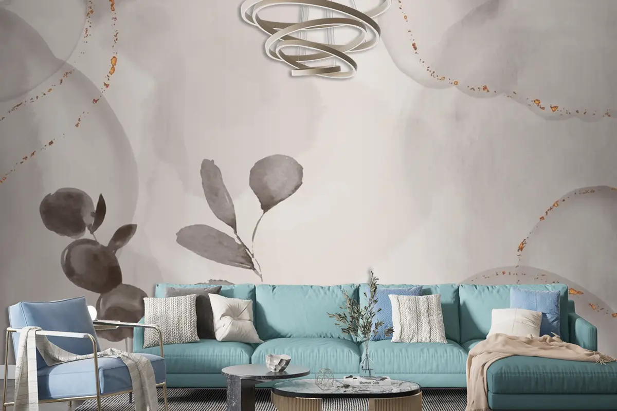 Suluboya Elle Çizilmiş Arka Plan Yaprakları Oturma Odası Duvar Kağıdı