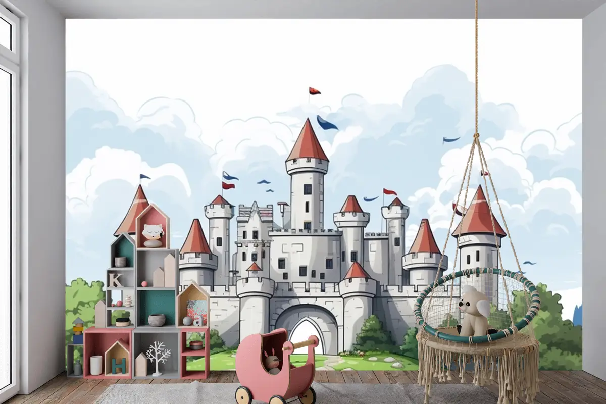 Üstünde Bayrak Bulunan Kale Çocuk Odası Duvar Kağıdı