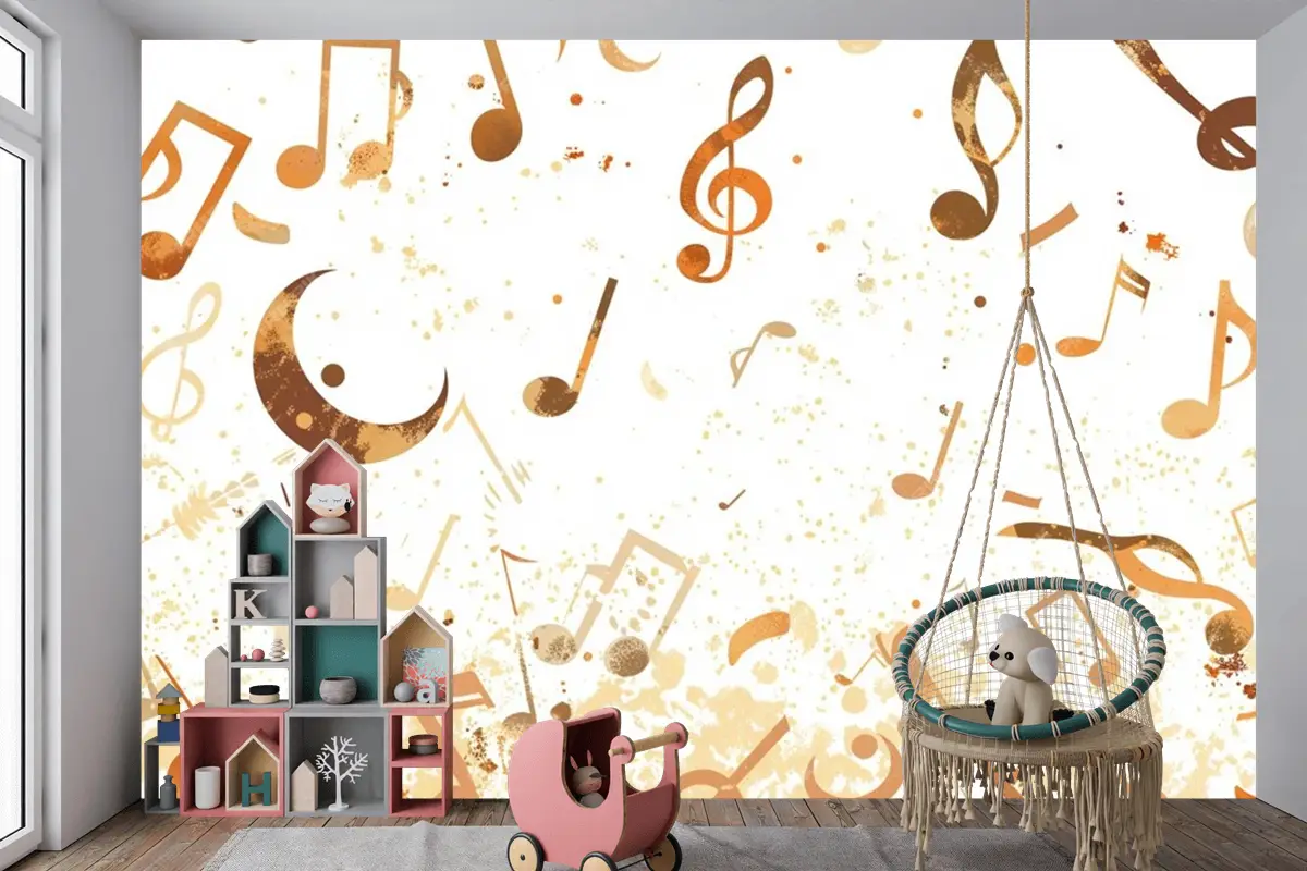 Havada Uçan Bir Grup Müzik Notası Çocuk Odası Duvar Kağıdı