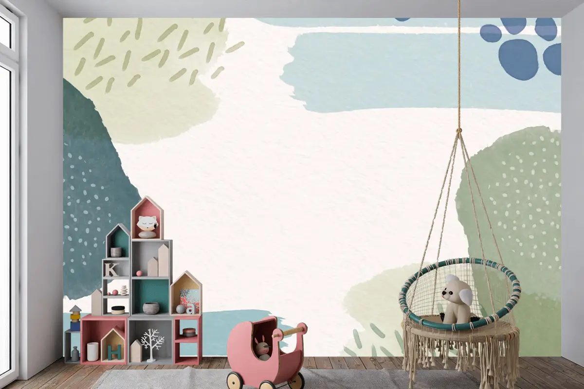 Suluboya Şekilli Ve Boş Alanlı Soyut Arka Plan Çocuk Odası Duvar Kağıdı