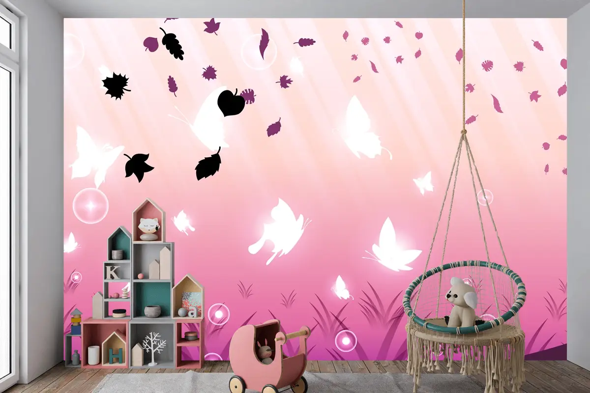 Kelebekler Böcekler Parlayan Işık Parlayan Yanıp Sönen Karanlık Arka Plan Çocuk Odası Duvar Kağıdı