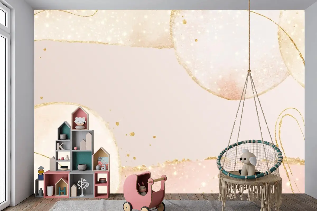 Soyut Yağlı Arka Plan Açık Pembe Ve Altın Çizgiler Çocuk Odası Duvar Kağıdı