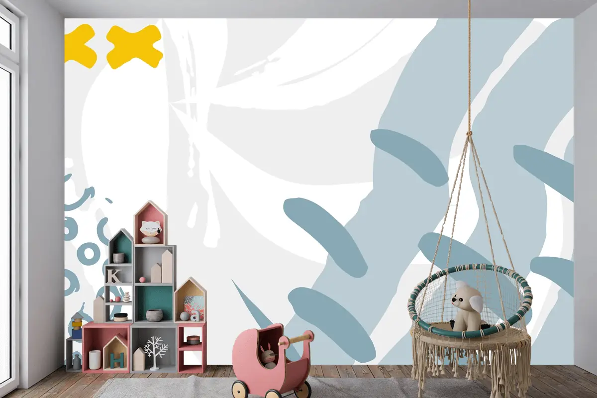 Renkli Tasarımlı Soyut Şekil Renk Sıçrama Çocuk Odası Duvar Kağıdı 