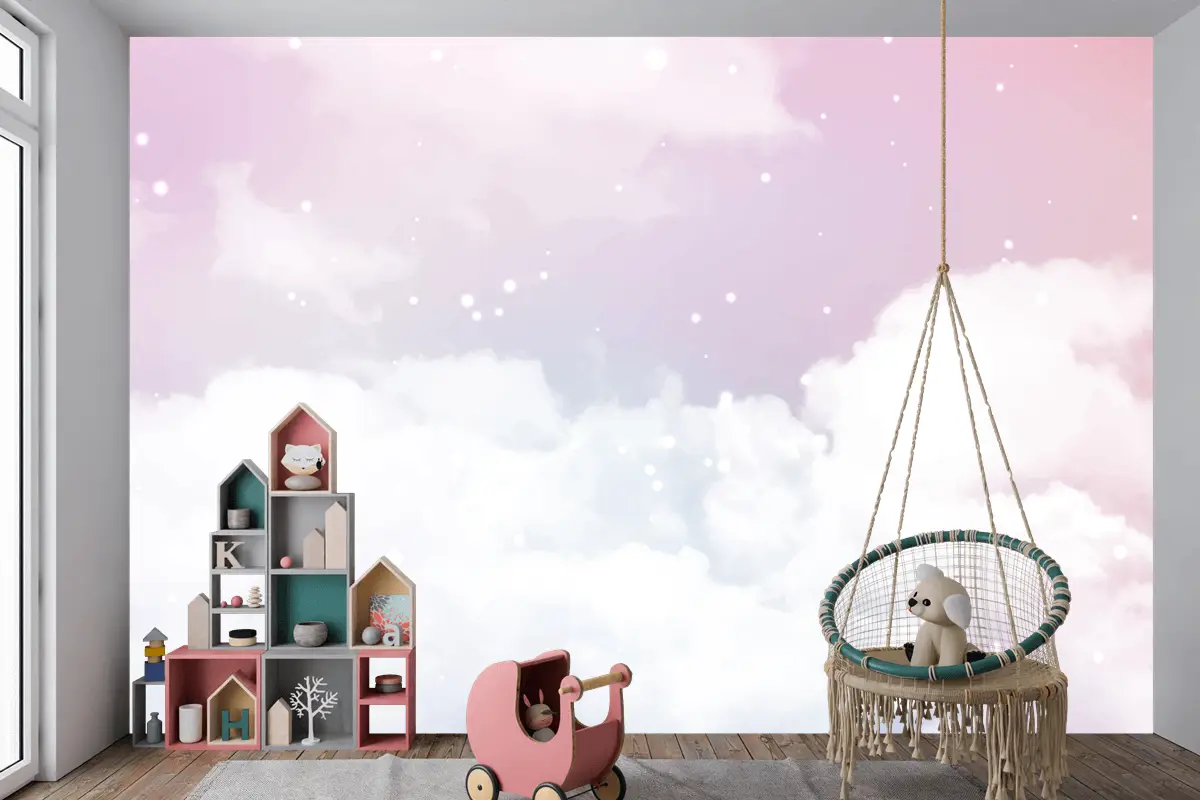 Şekerli Pamuk Şeker Bulutlu Soyut Gökyüzü Tasarım Çocuk Odası Duvar Kağıdı