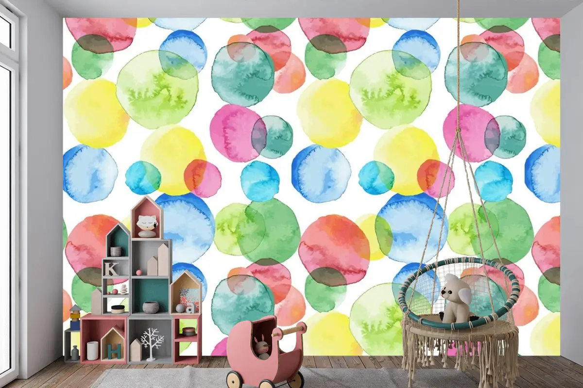 Soyut Suluboya Desen Tasarım Çocuk Odası Duvar Kağıdı 