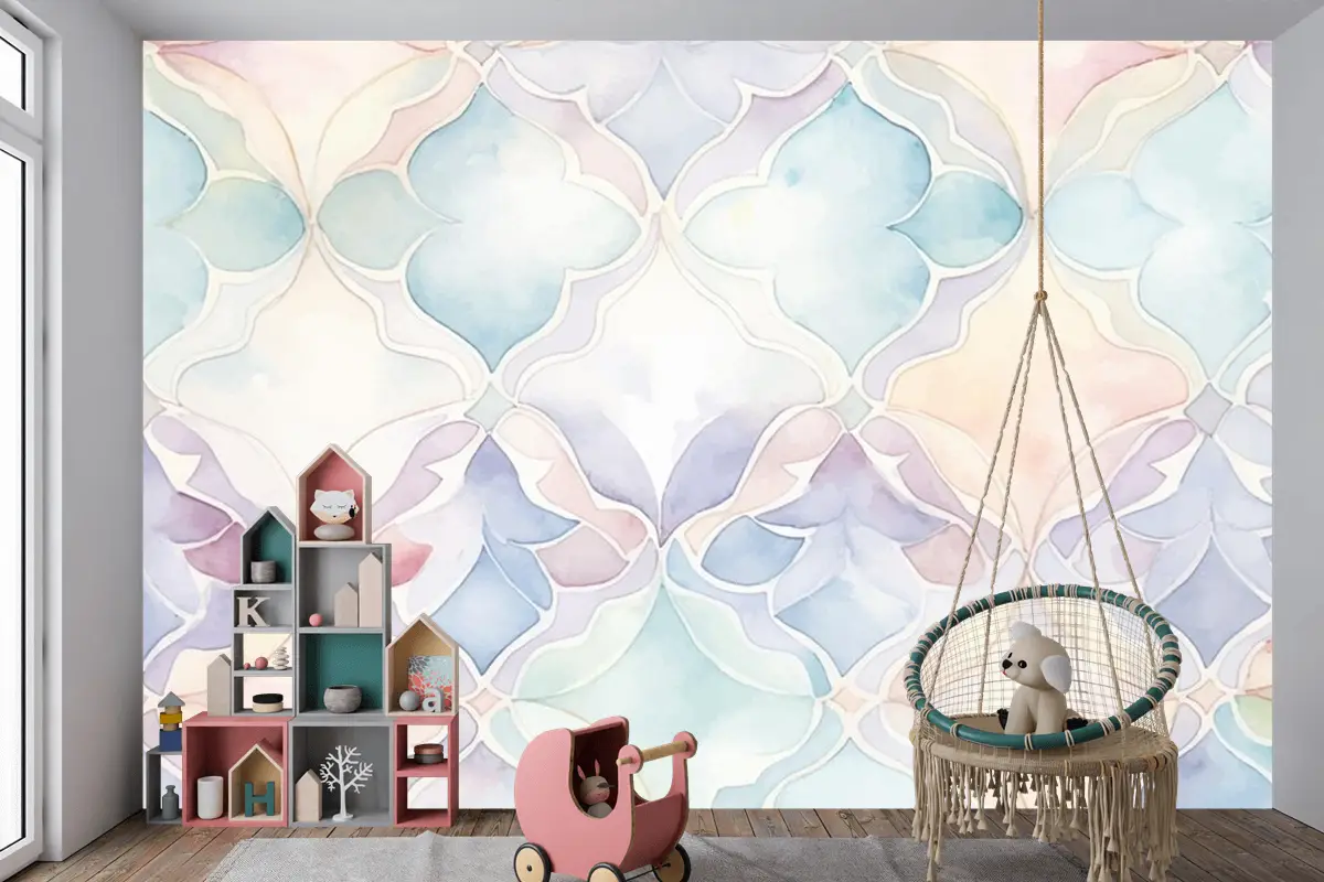 Soyut Suluboya Desenli Çocuk Odası Duvar Kağıdı 