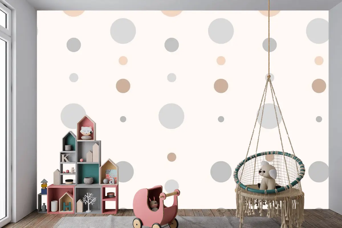 Krem Çocuk Odası Duvar Kağıdı Duvarında Estetik Puantiyeli Desen