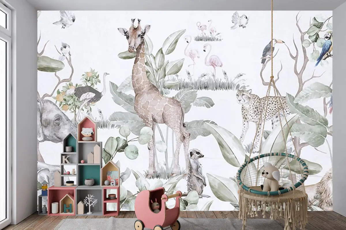 Ağaçlar Ve Yapraklar Arasında Sevimli Hayvanlar Duvar Kağıdı