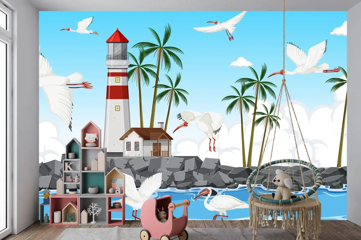 Sahilde Amerikan Beyaz Aynak Grubu Çocuk Odası Duvar Kağıdı