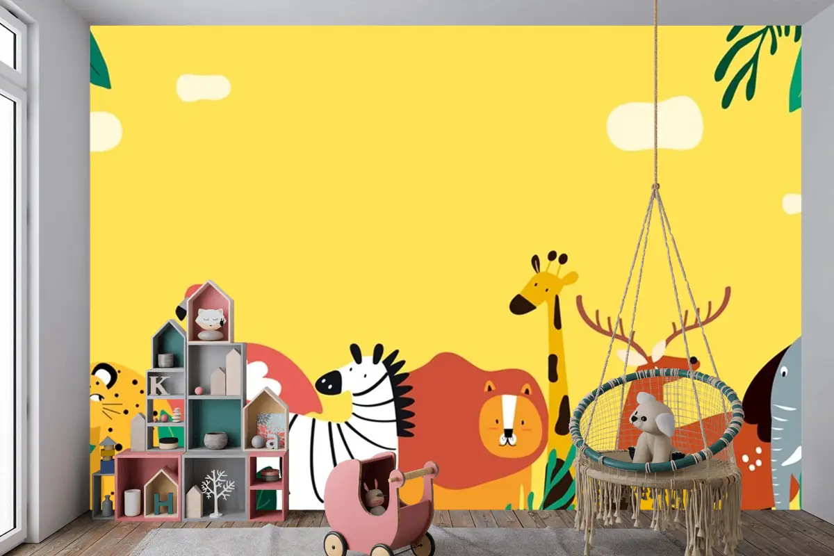 Hayvanlar Tema Şablonu Vektör Çocuk Odası Duvar Kağıdı 