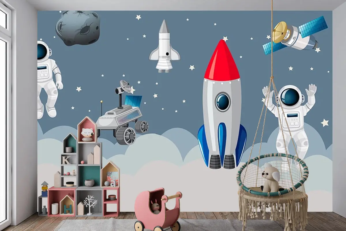 Astronotlar Ve Uzay Araçları Çocuk Odası Duvar Kağıdı