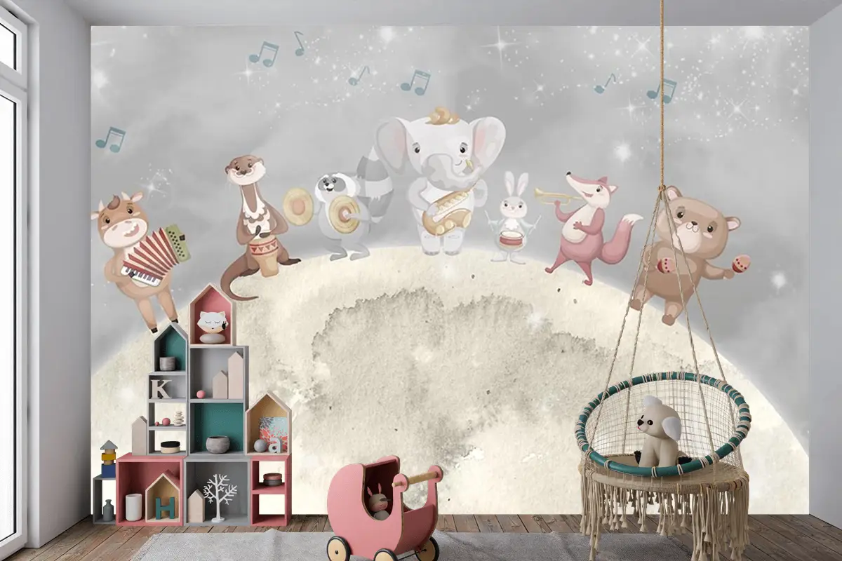 Ay Üzerinde Müzik Çalak Sevimli Hayvanlar