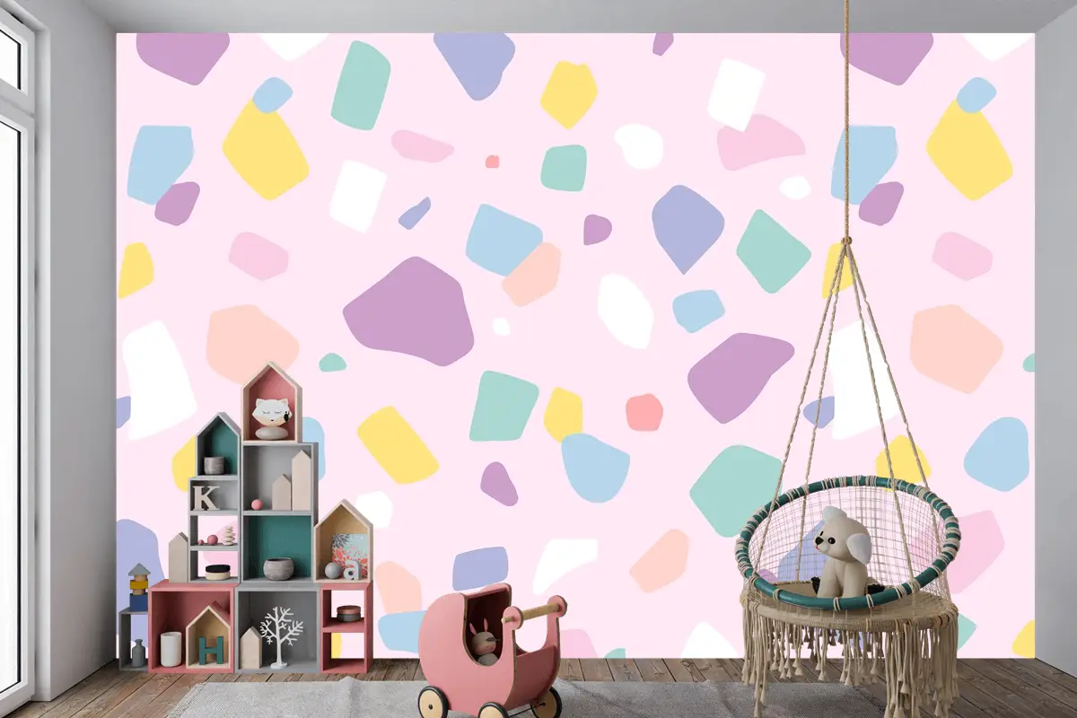 Arka Plan Dikişsiz Desen Vektör Sevimli Pastel Terrazzo Çocuk Odası Duvar Kağıdı