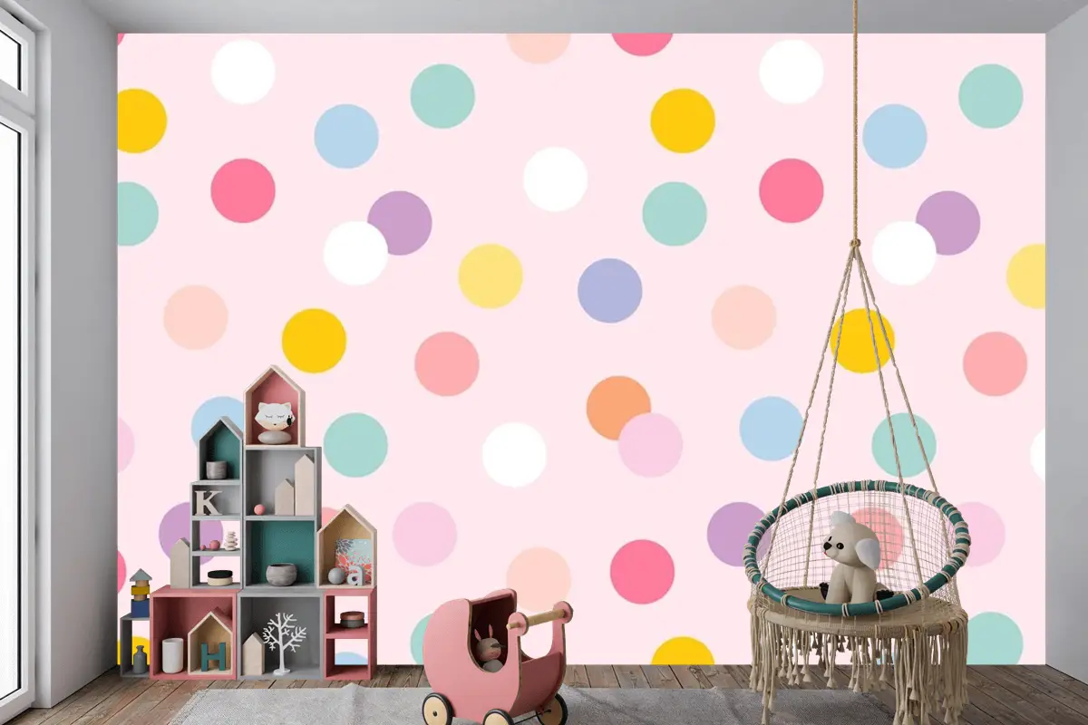Arka Plan Sevimli Pastel Puantiyeli Dikişsiz Desen Çocuk Odası Duvar Kağıdı