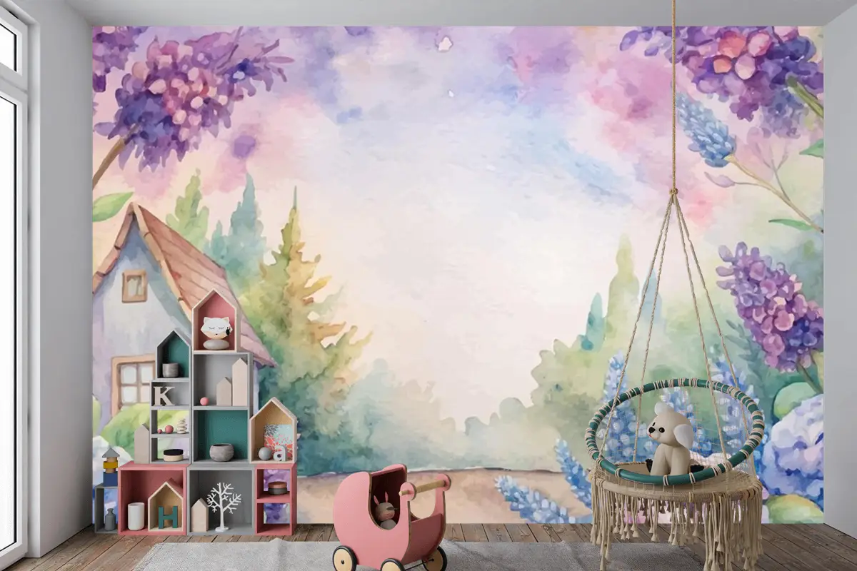 Güzel Rustik Çiçek Suluboya Arka Plan Çocuk Odası Duvar Kağıdı 