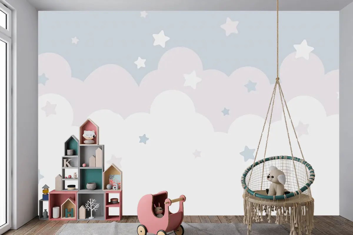 Bebek Odası Çocuk Duvar Kağıdı  Bulutlar Ve Yıldızlar