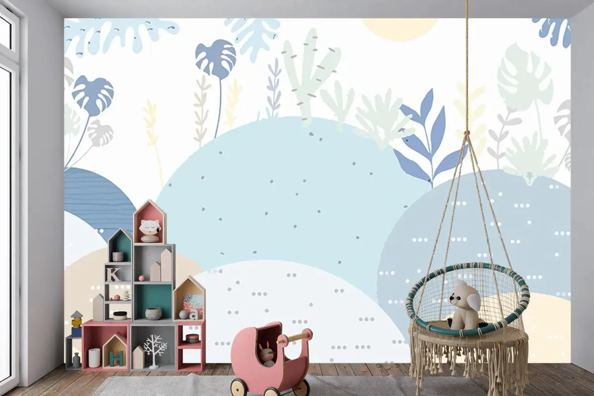 Bebek Odası Çocuk Duvar Kağıdı Soft Renk Dağlar