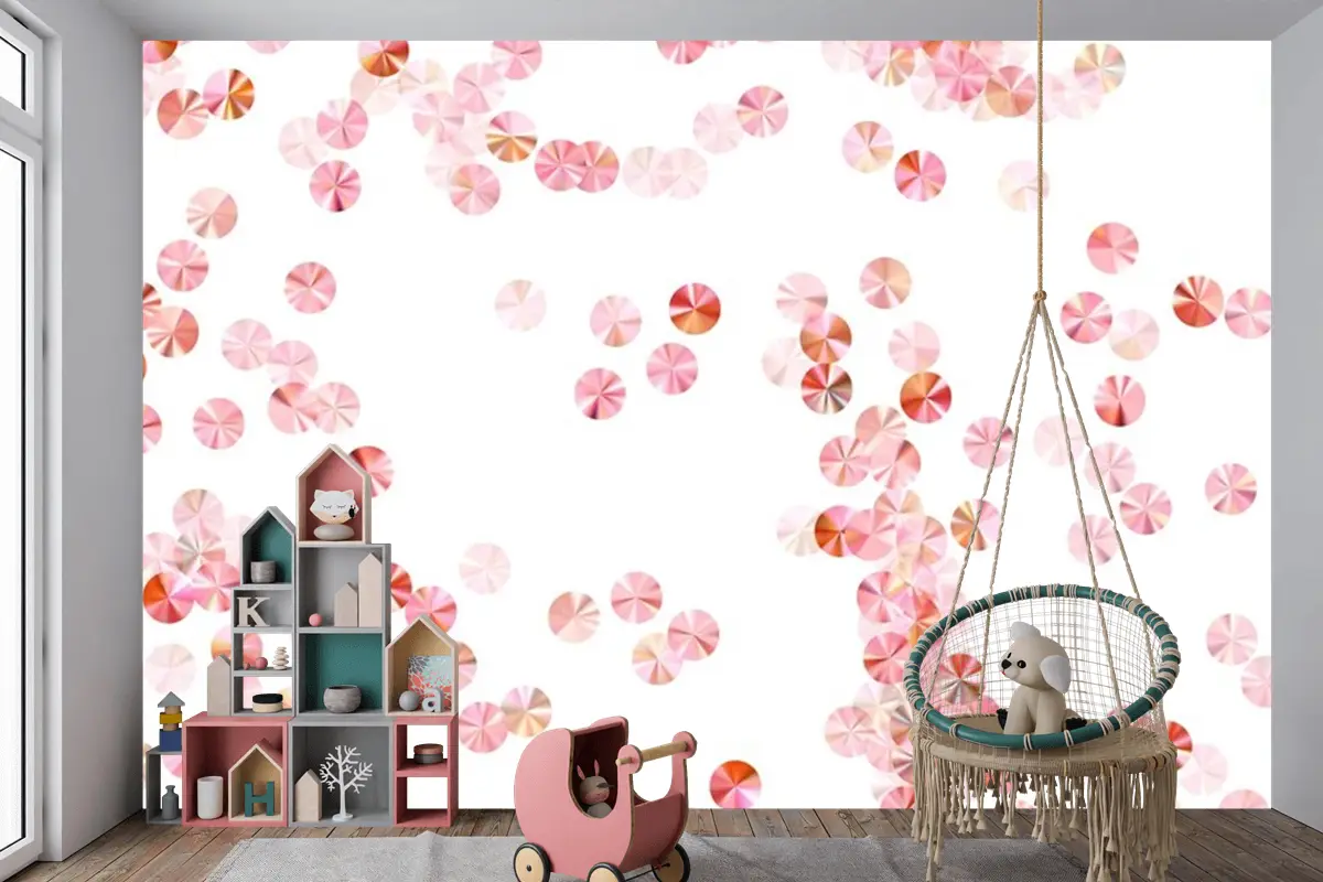 Allık Pembe Boncuk Konfeti Dağılım Vektör Kompozisyonu Ritmik Çocuk Odası Duvar Kağıdı