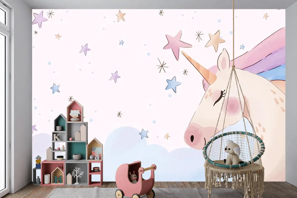 Boynuzlu At  Unicorn Çocuk Odası Duvar Kağıdı