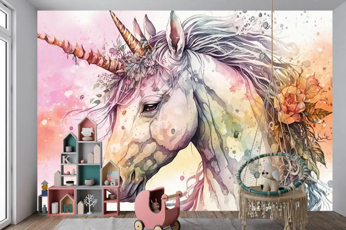Boynuzlu At Unicorn Çocuk Odası Duvar Kağıdı