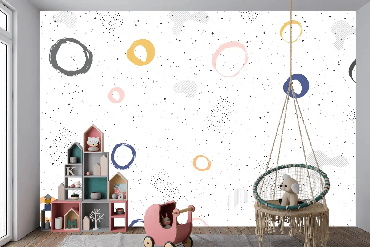 Fırça Dairesel Kontur Suluboya Çocuk Odası Duvar Kağıdı 