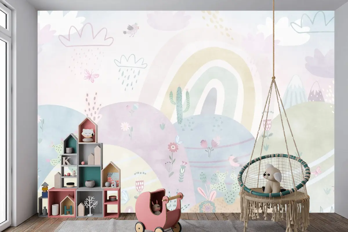 Bulutlar Ve Gökkuşağı Çocuk Odası Duvar Kağıdı
