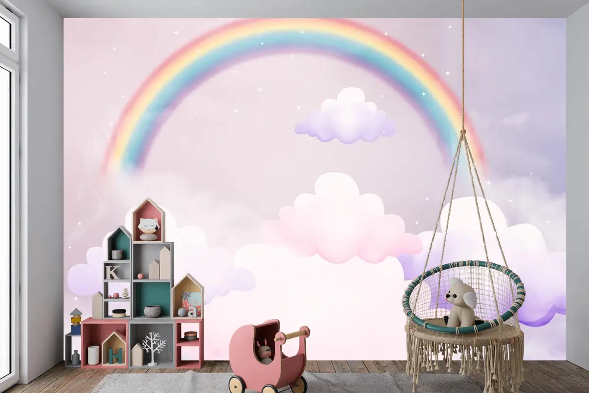 Bulutlar Ve Gökkuşağı Çocuk Odası Duvar Kağıdı