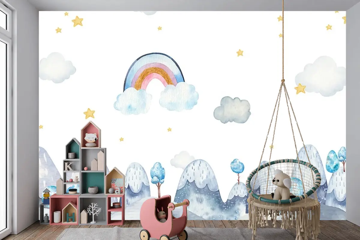 Çocuk Odası Duvar Kağıdı Dağlar Ve Ağaçlar