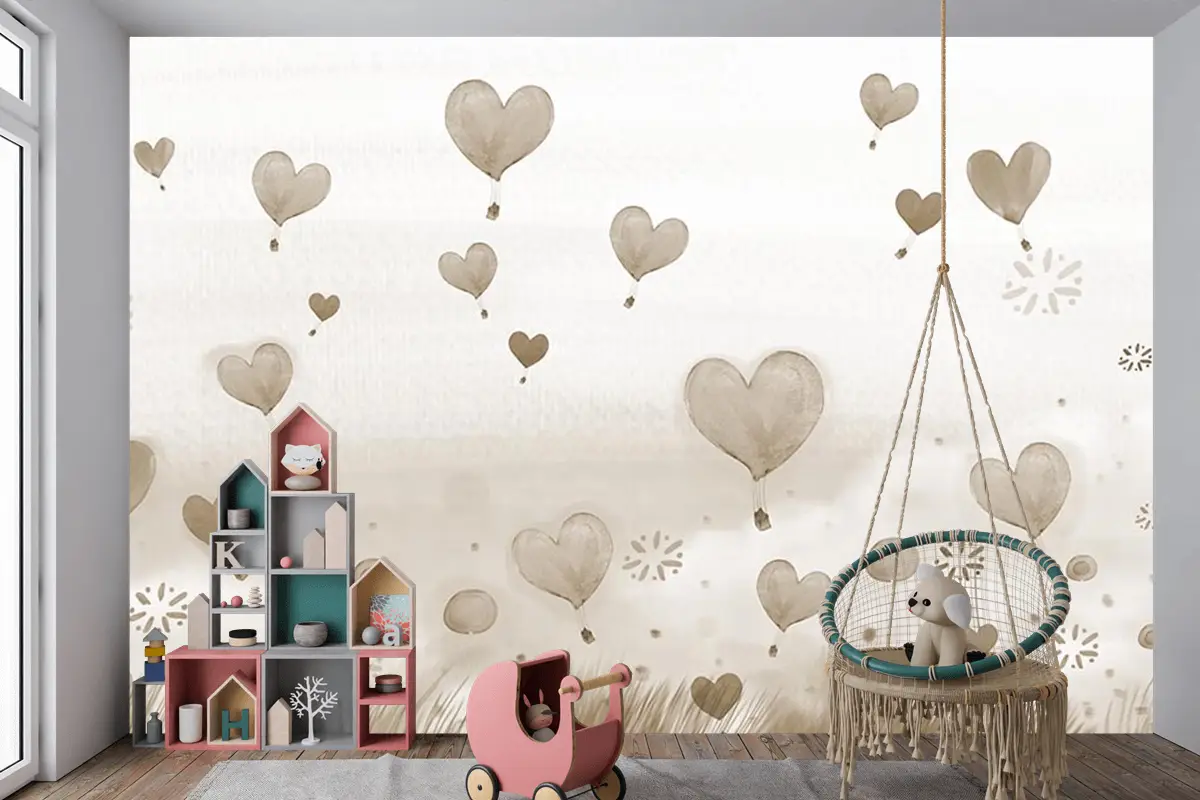 Krem Bej Balonlar Çocuk Odası Duvar Kağıdı