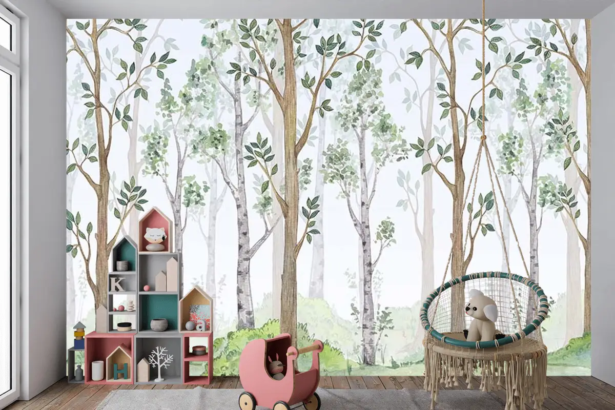 Çocuk Odası Duvar Kağıdı Orman Ağaç Manzarası