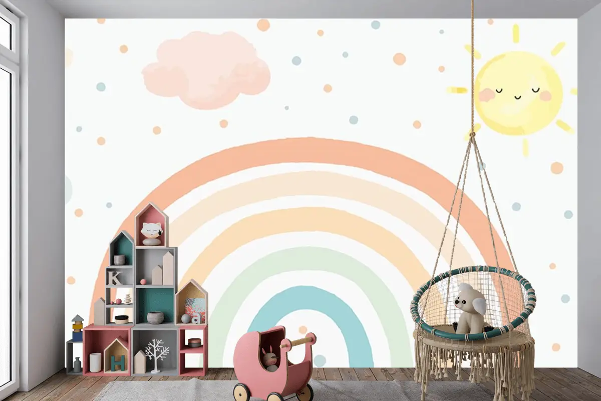 Çocuk Odası Duvar Kağıdı Soft Renk Gökkuşağı Duvar Kağıdı