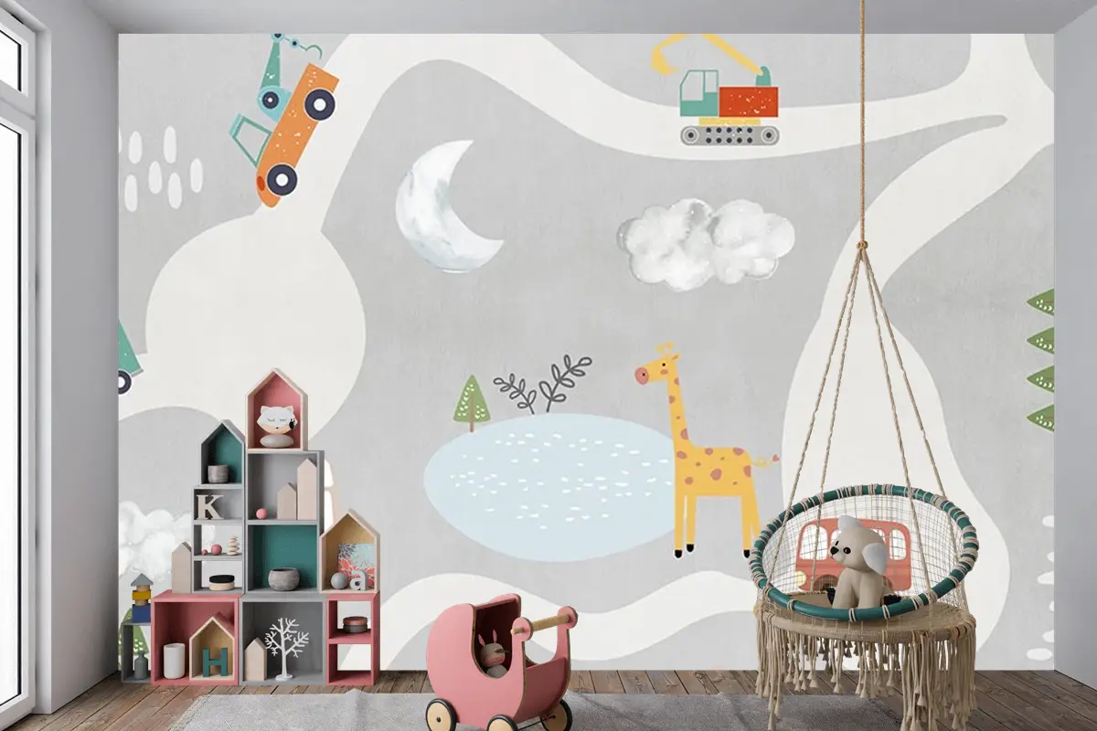 Çocuk Odası Kamyon Dozer Çocuk Odası Duvar Kağıdı