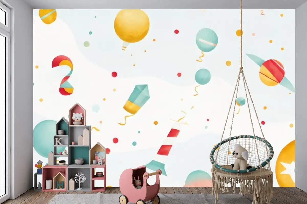 Bayraklı Renkli Balonlar Bayraklı Renkli Balonlar Çocuk Odası Duvar Kağıdı