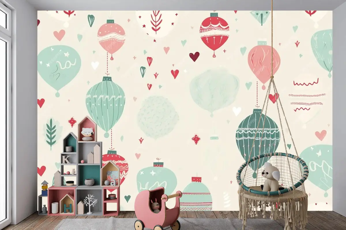 Renkli Noel Dikişsiz Desen Çocuk Odası Duvar Kağıdı