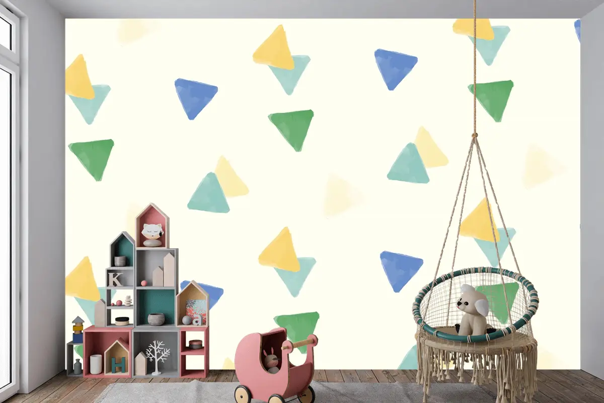 Renkli Geometrik Dikişsiz Desen Tasarımı Çocuk Odası Duvar Kağıdı