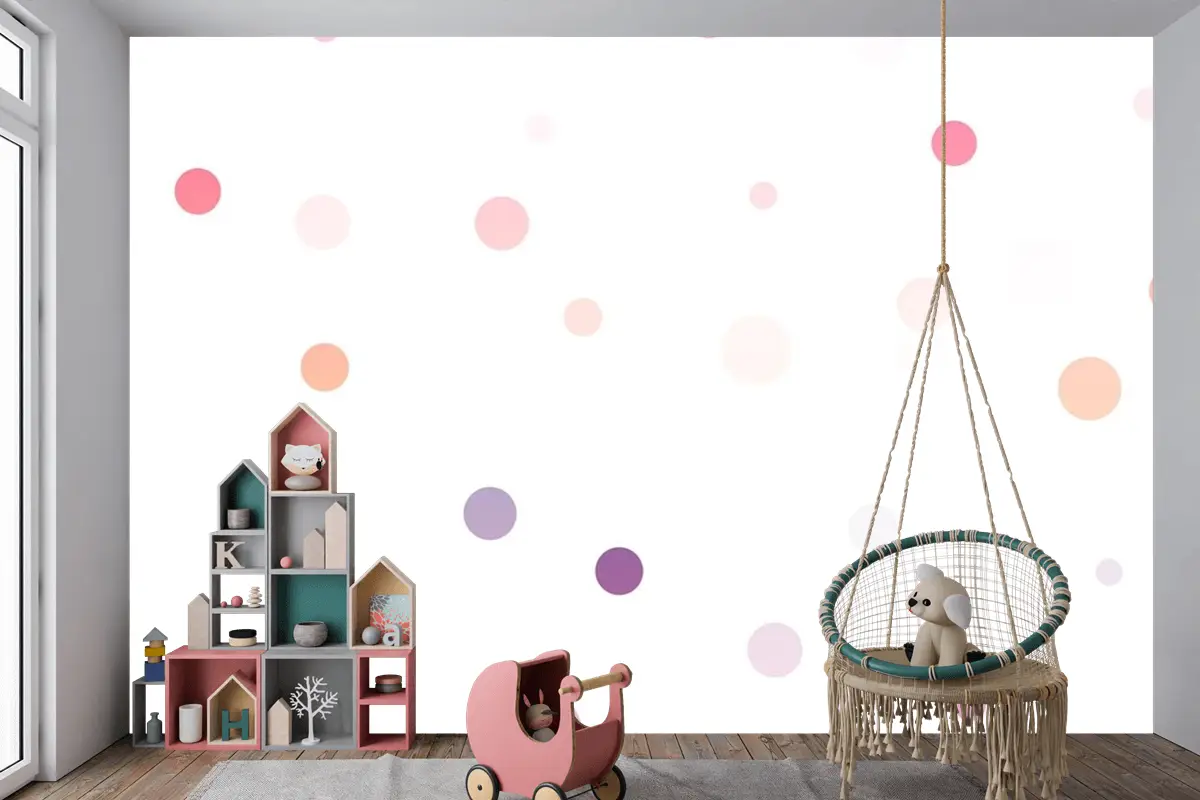 Beyaz Arka Planda Renkli Noktalar Dikişsiz Desen Çocuk Odası Duvar Kağıdı