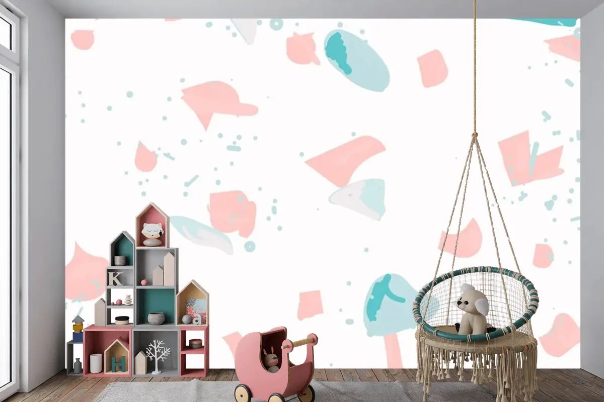 Pembe Ve Mavi Çocuk Odası Duvar Kağıdı Duvarında Renkli Terrazzo Soyut Arkaplan Kusursuz Desen