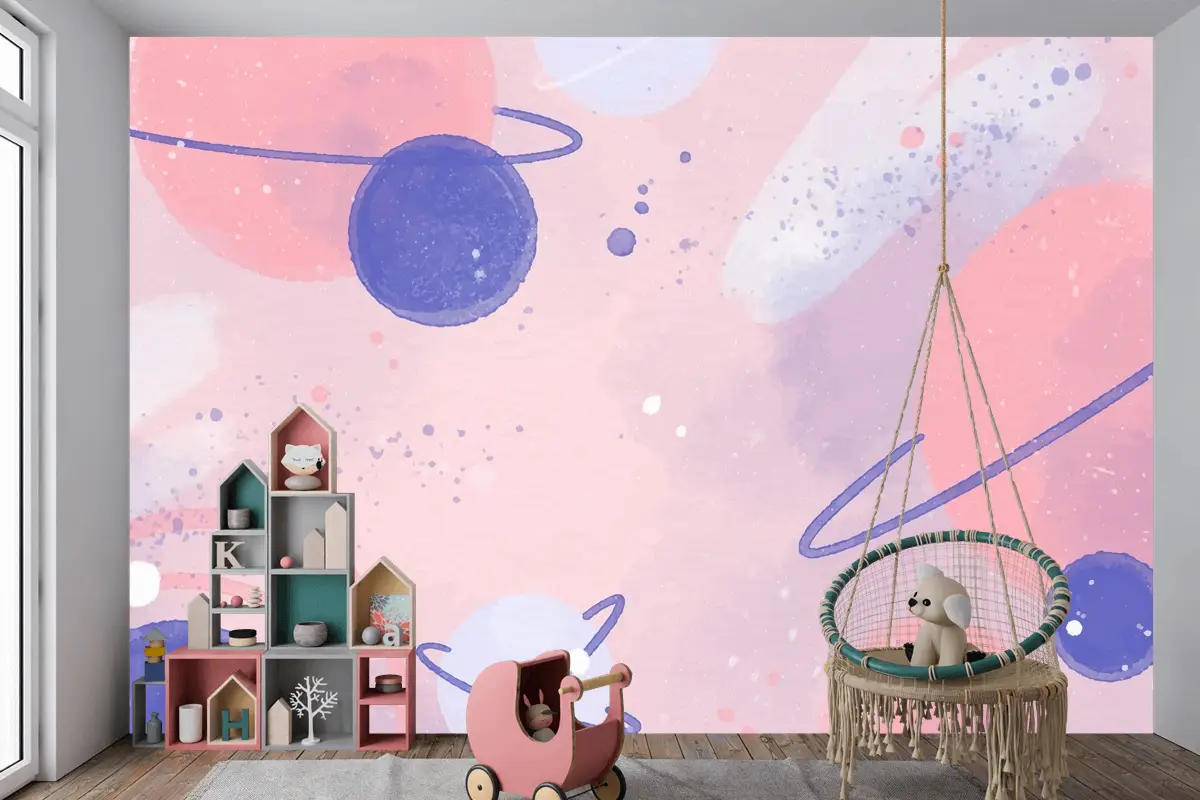 Renkli Suluboya Galaxy Çocuk Odası Duvar Kağıdı 