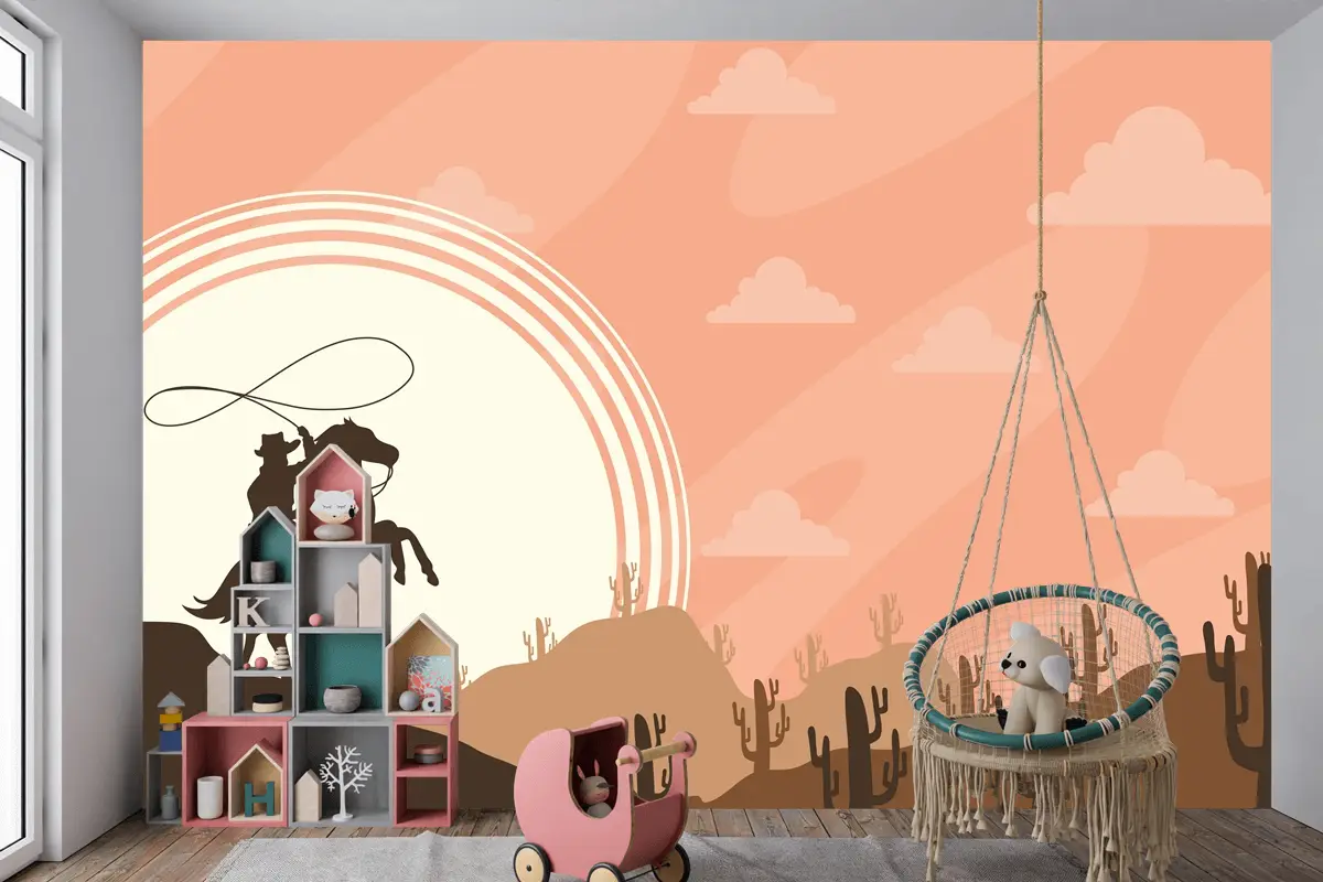 Çölde Kovboy Sahne Posteri Çocuk Odası Duvar Kağıdı