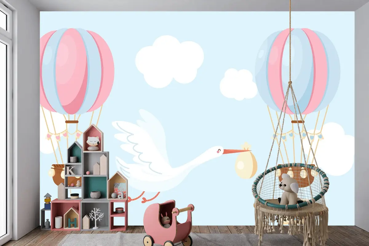Sevimli Düz Tasarım Cinsiyet Ortaya Çocuk Odası Duvar Kağıdı