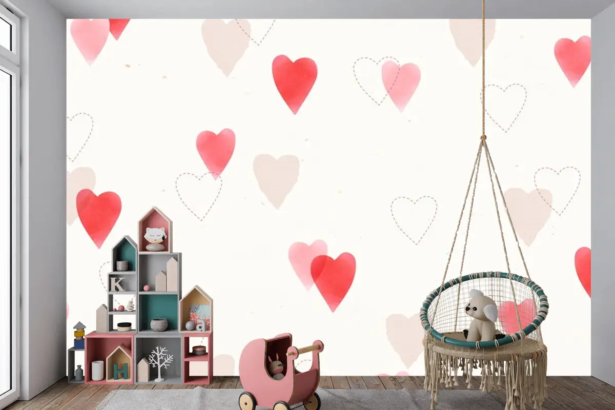 Sevimli Aşk Desen Arka Plan Çocuk Odası Duvar Kağıdı