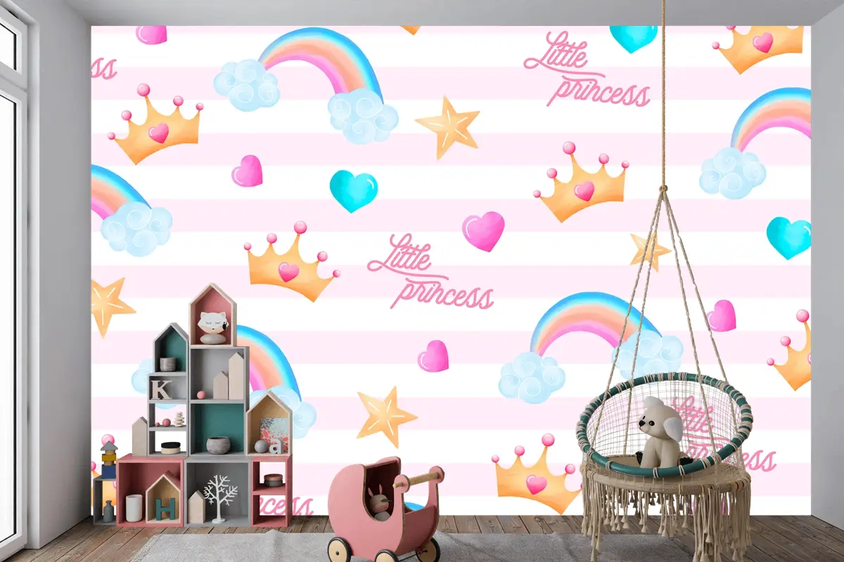 Küçük Bir Prenses Çocuk Odası Duvar Kağıdı  İçin Güzel Unsurlarla Sevimli Desen