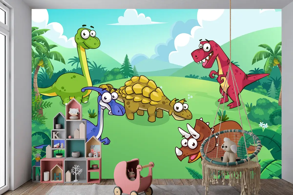 Vahşi Çocuk Odası Duvar Kağıdı Duvarındaki Dinozor