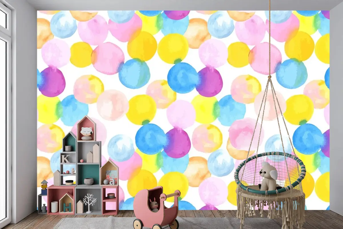 Noktalı Soyut Suluboya Dikişsiz Desen Çocuk Odası Duvar Kağıdı