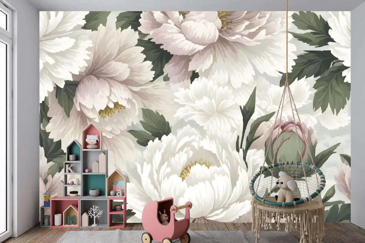 Hollandalı Pembe Şakayık Çiçek Çocuk Odası Duvar Kağıdı