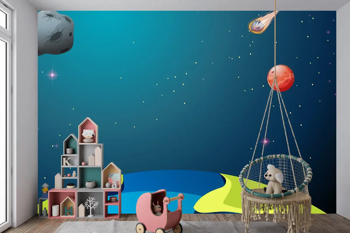 Dünya Ve Gezegenler Sahneleri Çocuk Odası Duvar Kağıdı