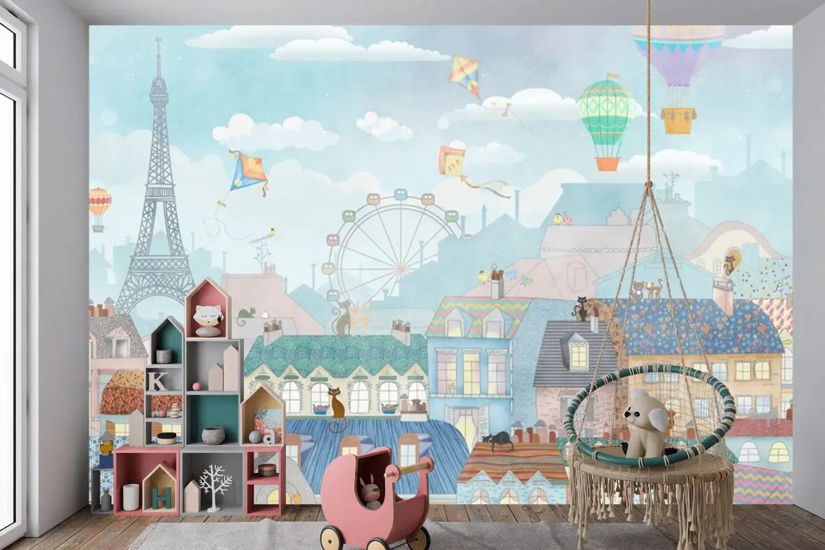 Eski Paris Suluboya Çocuk Odası Duvar Kağıdı
