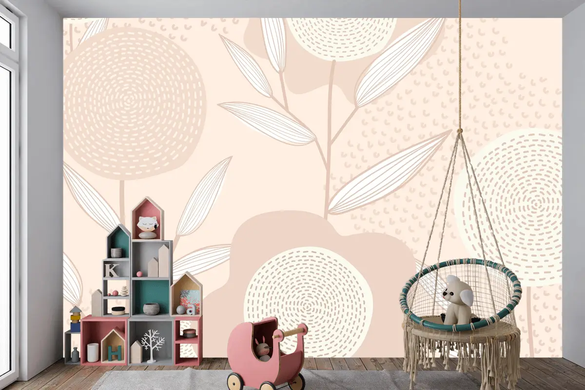 Pembe Çocuk Odası Duvar Kağıdı Duvarında Kadınsı Çiçek Desenli Vektör Arka Plan