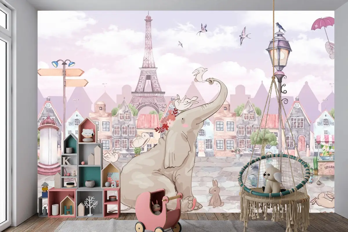 Fil Ve Tavşanlar Çocuk Odası Duvar Kağıdı